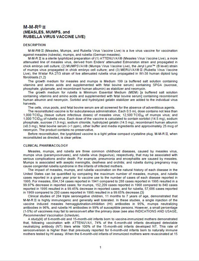 MMR II VACCINE INSERT