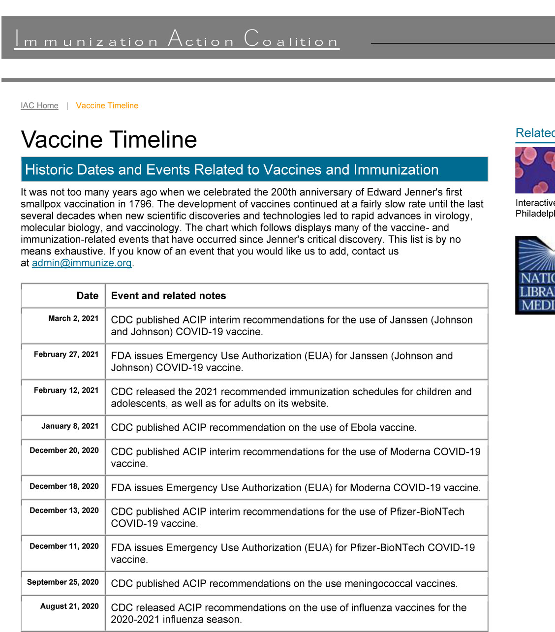 VACCINE TIMELINE - 2021